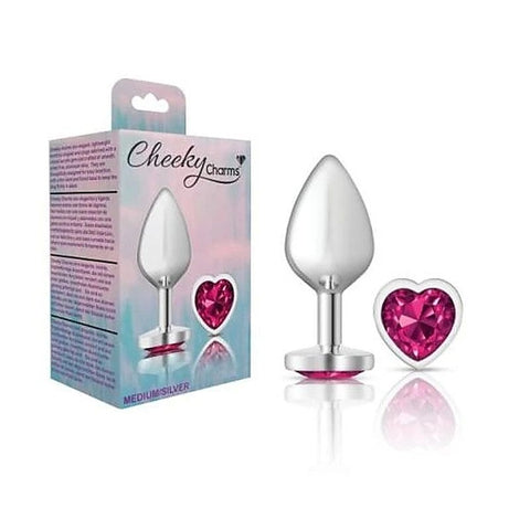 Cheeky Charms Silver Metal Butt Plug With Heart Pink Jewel