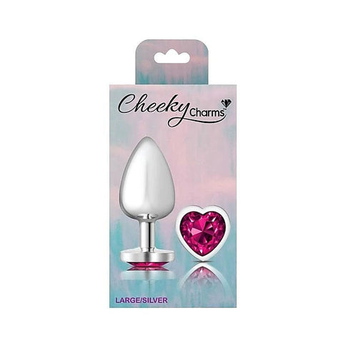 Cheeky Charms Silver Metal Butt Plug With Heart Pink Jewel