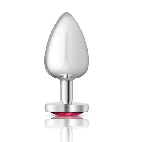 Cheeky Charms Silver Metal Butt Plug With Heart Pink Jewel
