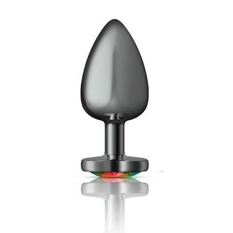 Cheeky Charms Gunmetal Butt Plug with Heart Rainbow Jewel
