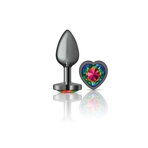 Cheeky Charms Gunmetal Butt Plug with Heart Rainbow Jewel