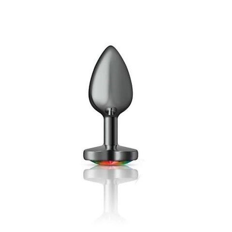Cheeky Charms Gunmetal Butt Plug with Heart Rainbow Jewel