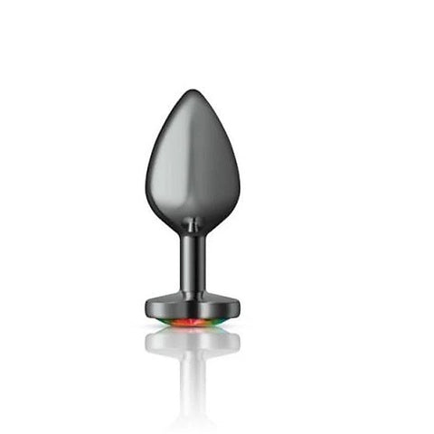 Cheeky Charms Gunmetal Butt Plug with Heart Rainbow Jewel