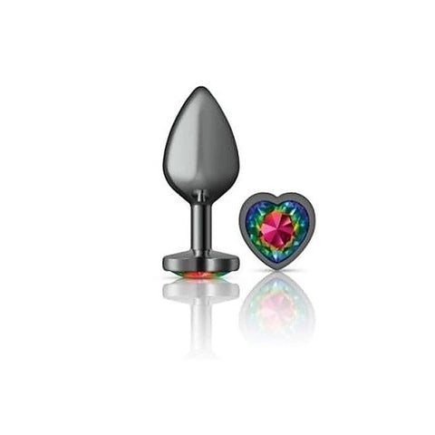 Cheeky Charms Gunmetal Butt Plug with Heart Rainbow Jewel