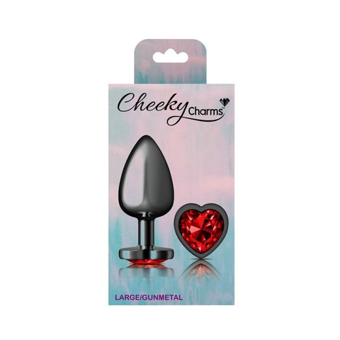 Cheeky Charms Gunmetal Butt Plug w/ Heart Jewel Red