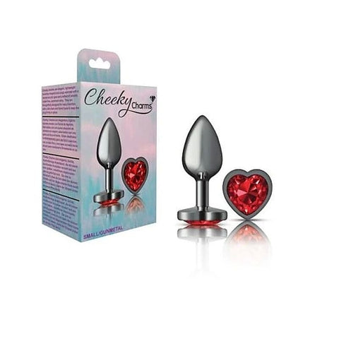 Cheeky Charms Gunmetal Anal Plug with Heart Red Jewel
