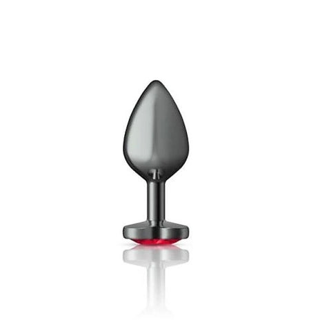 Cheeky Charms Gunmetal Anal Plug with Heart Red Jewel