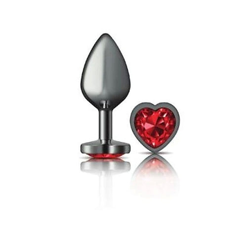 Cheeky Charms Gunmetal Anal Plug with Heart Red Jewel