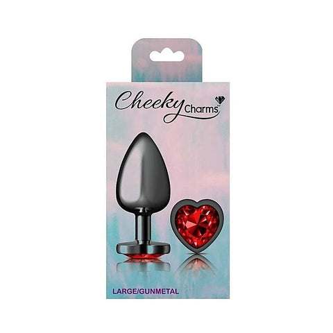 Cheeky Charms Gunmetal Anal Plug with Heart Red Jewel
