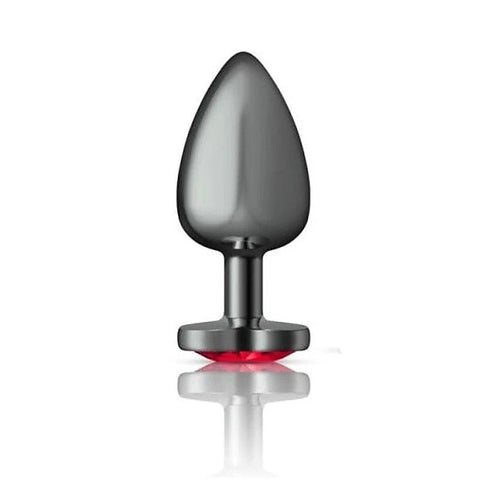 Cheeky Charms Gunmetal Anal Plug with Heart Red Jewel