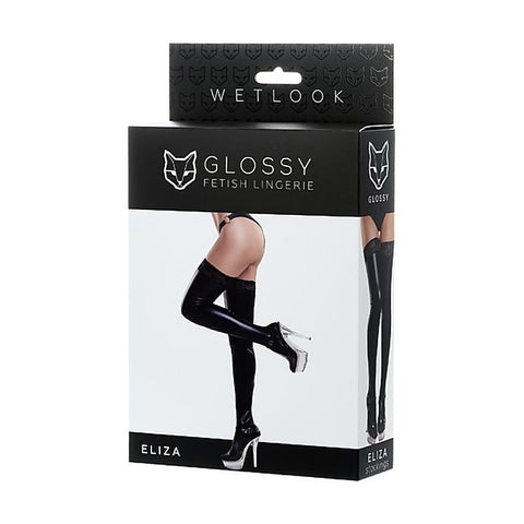 Glossy Wetlook Leg Stockings with Lace Insert Eliza by ToyFa