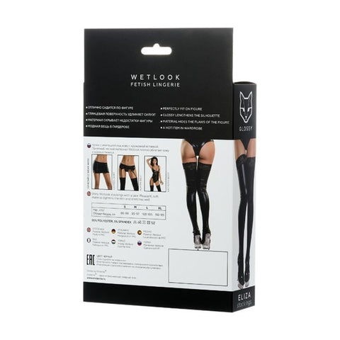 Glossy Wetlook Leg Stockings with Lace Insert Eliza