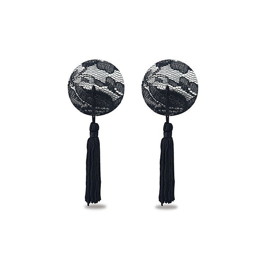 Reusable Black Lace Round Tassel Nipple Pasties by Lovetoy