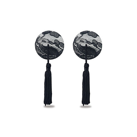 Reusable Black Lace Round Tassel Nipple Pasties by Lovetoy