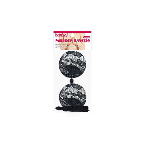 Reusable Black Lace Round Tassel Nipple Pasties by Lovetoy
