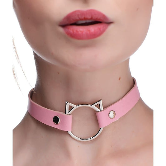 Master Series PU Leather Kinky Kitty Ring Slim Choker