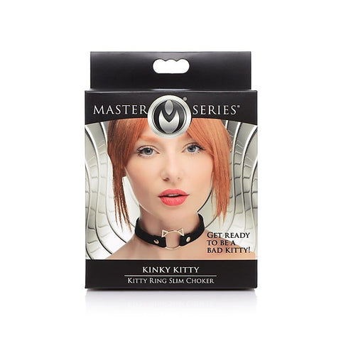 Master Series PU Leather Kinky Kitty Ring Slim Choker