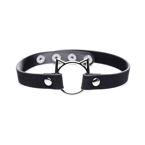 Master Series PU Leather Kinky Kitty Ring Slim Choker