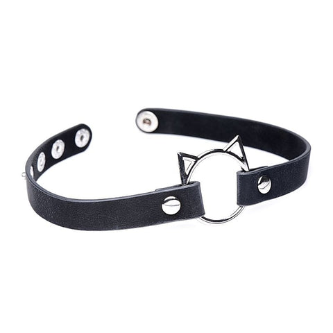 Master Series PU Leather Kinky Kitty Ring Slim Choker
