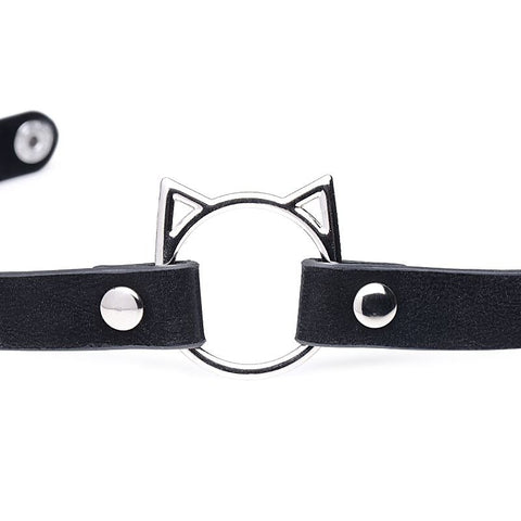 Master Series PU Leather Kinky Kitty Ring Slim Choker