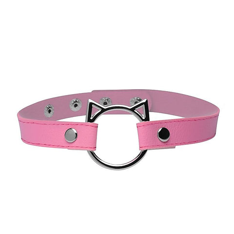 Master Series PU Leather Kinky Kitty Ring Slim Choker