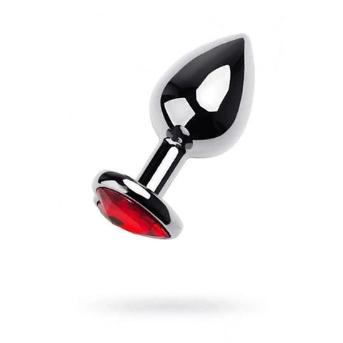 Metal Silver Anal Plug With Heart Shaped Crystal Gem Medium
