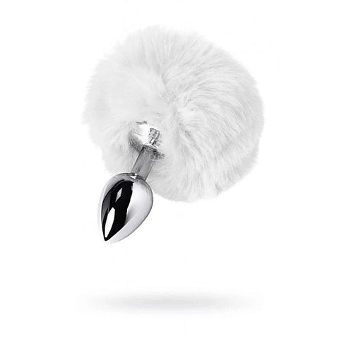Metal Silver Anal Plug with Fluffy Bunny Tail by ToyFa
