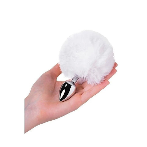 Metal Silver Anal Plug with Fluffy Bunny Tail by ToyFa