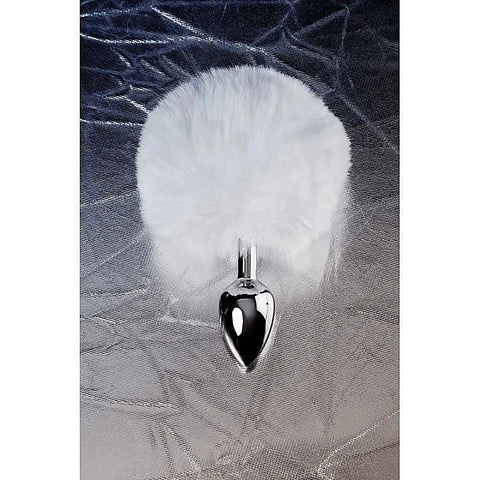 Metal Silver Anal Plug with Fluffy Bunny Tail by ToyFa