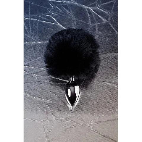 Metal Silver Anal Plug with Fluffy Bunny Tail by ToyFa