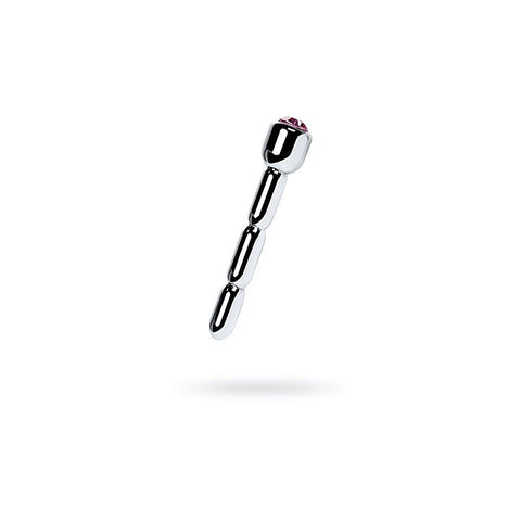 Metal Silver Urethral Plug with Ruby Rhinestone by ToyFa