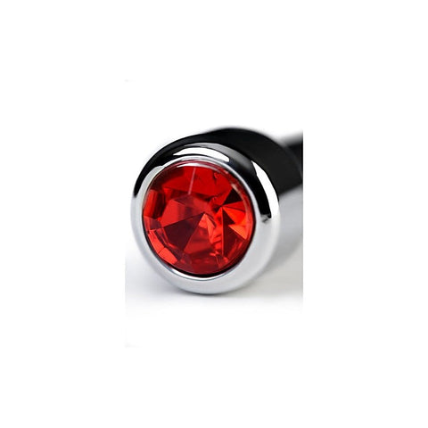 Metal Silver Urethral Plug with Ruby Rhinestone by ToyFa