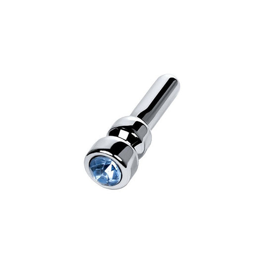 Metal Silver Urethral Plug with Sapphire Rhinestone by ToyFa