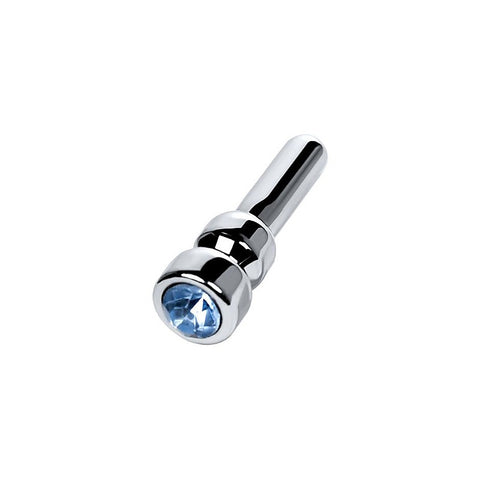 Metal Silver Urethral Plug with Sapphire Rhinestone by ToyFa