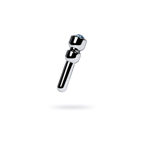 Metal Silver Urethral Plug with Sapphire Rhinestone by ToyFa