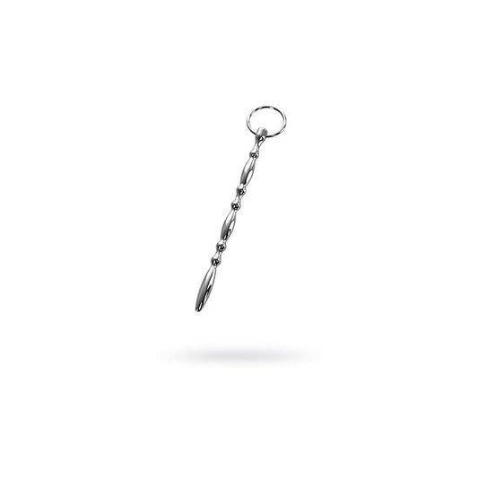 Metal Silver Beaded Urethral Plug with Cock Ring by ToyFa