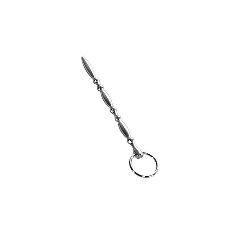 Metal Silver Beaded Urethral Plug with Cock Ring by ToyFa