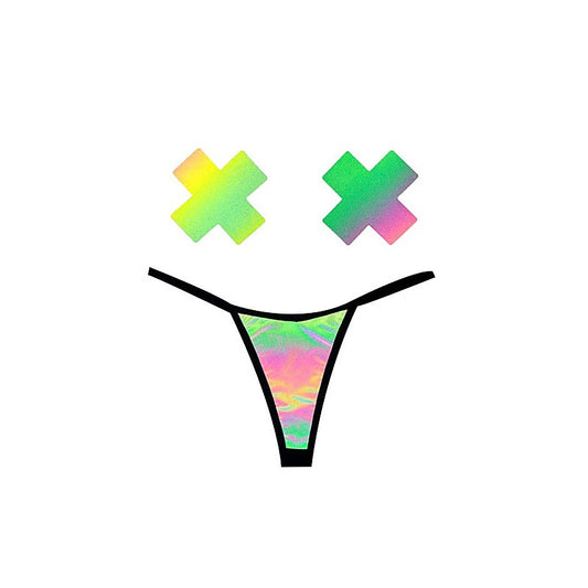 Rainbow Reflective G String & X Pastie Set by Neva Nude