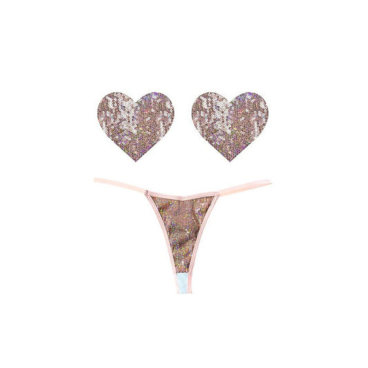 Bubbly Feels Nude Sequin Pantie & Heart Shapes Pastie Set