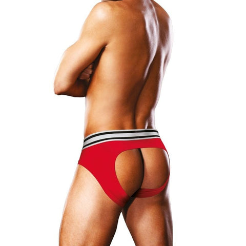 Stylish Open Back Mens Brief White Red by Prowler