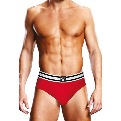 Stylish Open Back Mens Brief White Red by Prowler