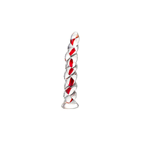 Sexus Red Ribbed Glass Dildo by ToyFa