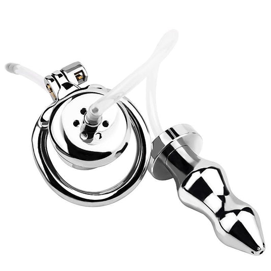 Male Chastity Cage With Enema Butt Plug by BDStyle