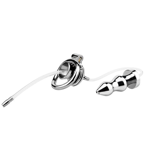 Male Chastity Cage With Enema Butt Plug by BDStyle