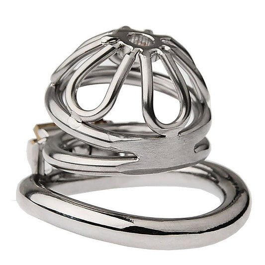 Petal Metal Mens Chastity Cage With Medium Flat Ring