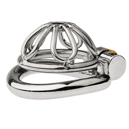 Small Flat Ring With Petal Metal Male Chastity Cage