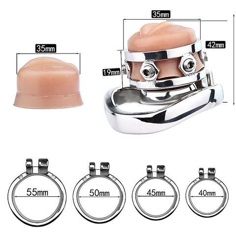 Fake Silicone Stainless Steel Male Chastity Cage With Bent