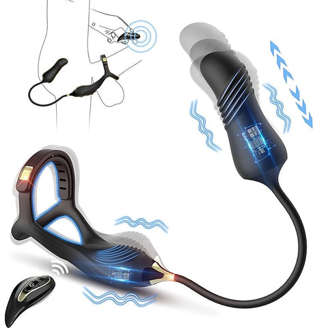 Vibrating Buckle Cock Ring With Thrusting Butt Plug