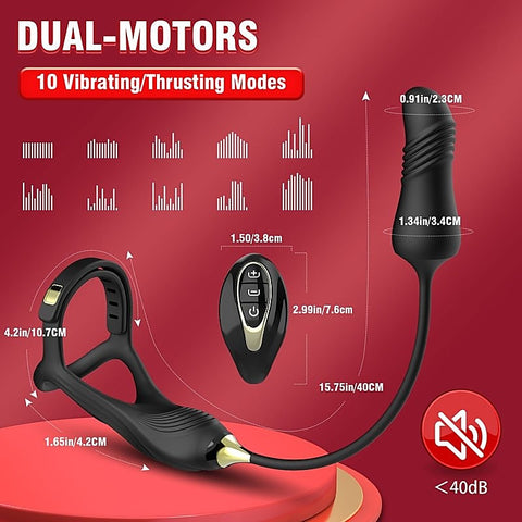Vibrating Buckle Cock Ring With Thrusting Butt Plug