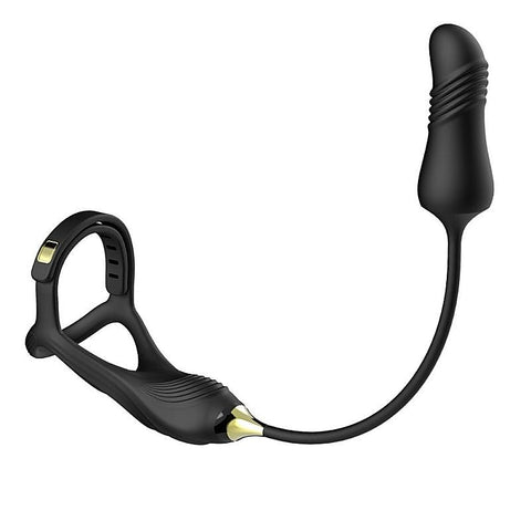 Vibrating Buckle Cock Ring With Thrusting Butt Plug